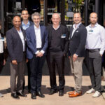 Workshop attendees, speakers and organizers included (from l-r) Data Science Institute (DSI) Deputy Director Cindy Gonzales, Engineering Principal Associate Director Anup Singh, DSI Scientific Outreach Director Leno da Silva, AI expert Yoshua Bengio, UC Berkeley computer science professor Stuart Russell, DSI Director Brian Giera, Center for Advanced Signal and Image Sciences Director Ruben Glatt and LLNL’s Deputy Director for Science & Technology Pat Falcone. (Photo: Randy Wong/LLNL).